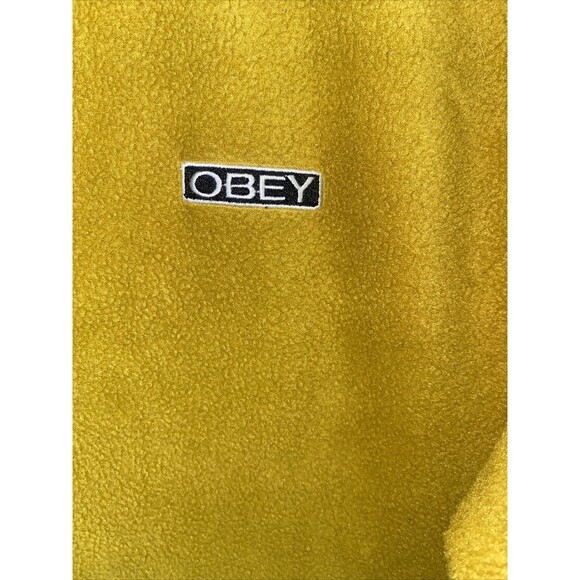 OBEY Men GALLAGHER Fleece Sweater Jacket 3/4 Zip Pockets Bungee Waist Yellow S - Picture 2 of 12